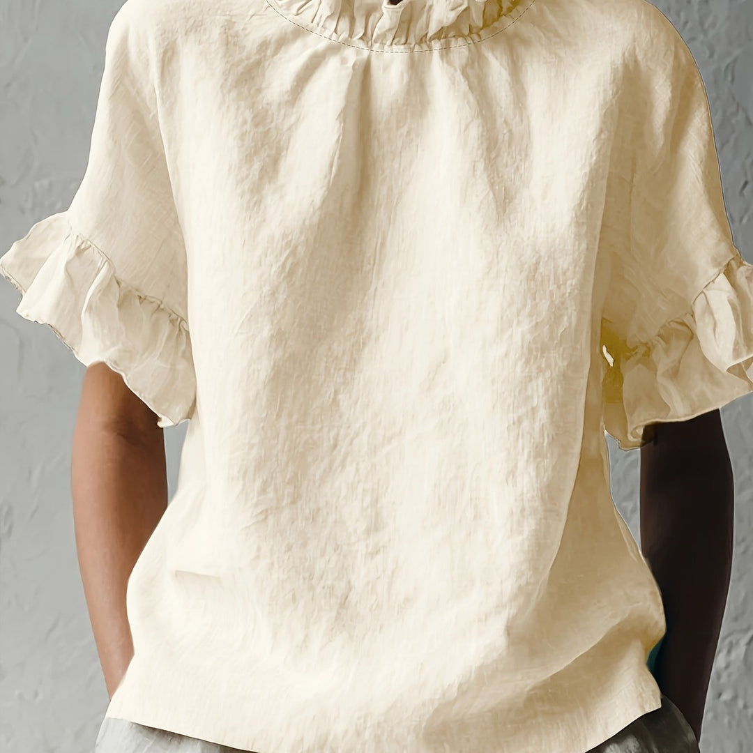 Yuna | Blouse casual couleur unie à col élégant pour femme