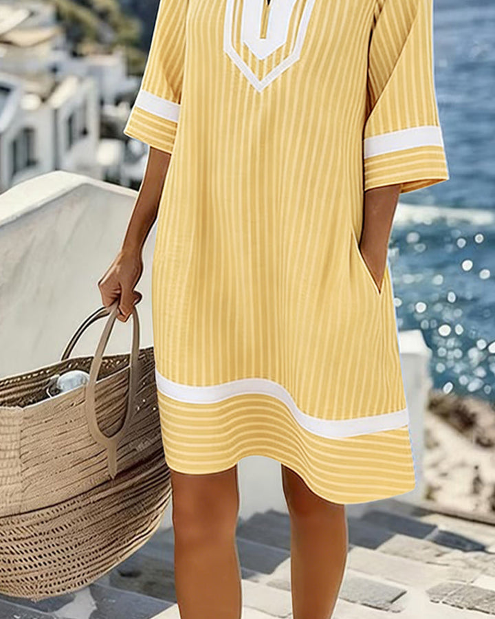 Fifer | Robe courte à rayures et col en V pour femme
