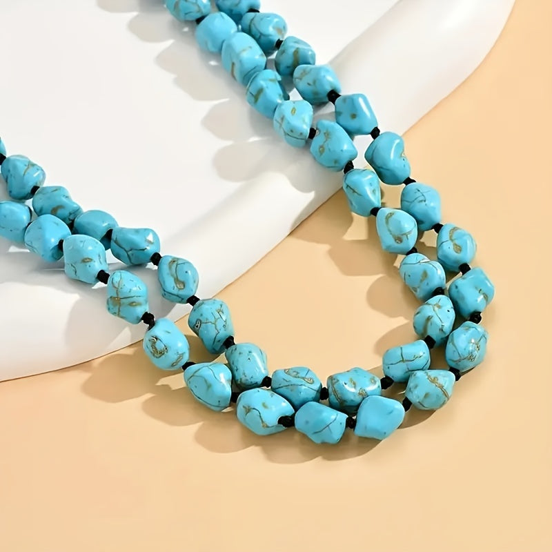 Saria | Collier Bohémien à Double Couche avec Turquoise et Pierres Naturelles
