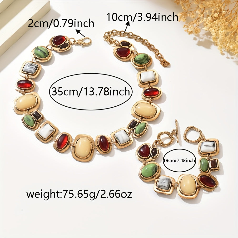 Graevis | Ensemble Bohémien de Collier et Bracelet avec Design Ethnique Multicolore