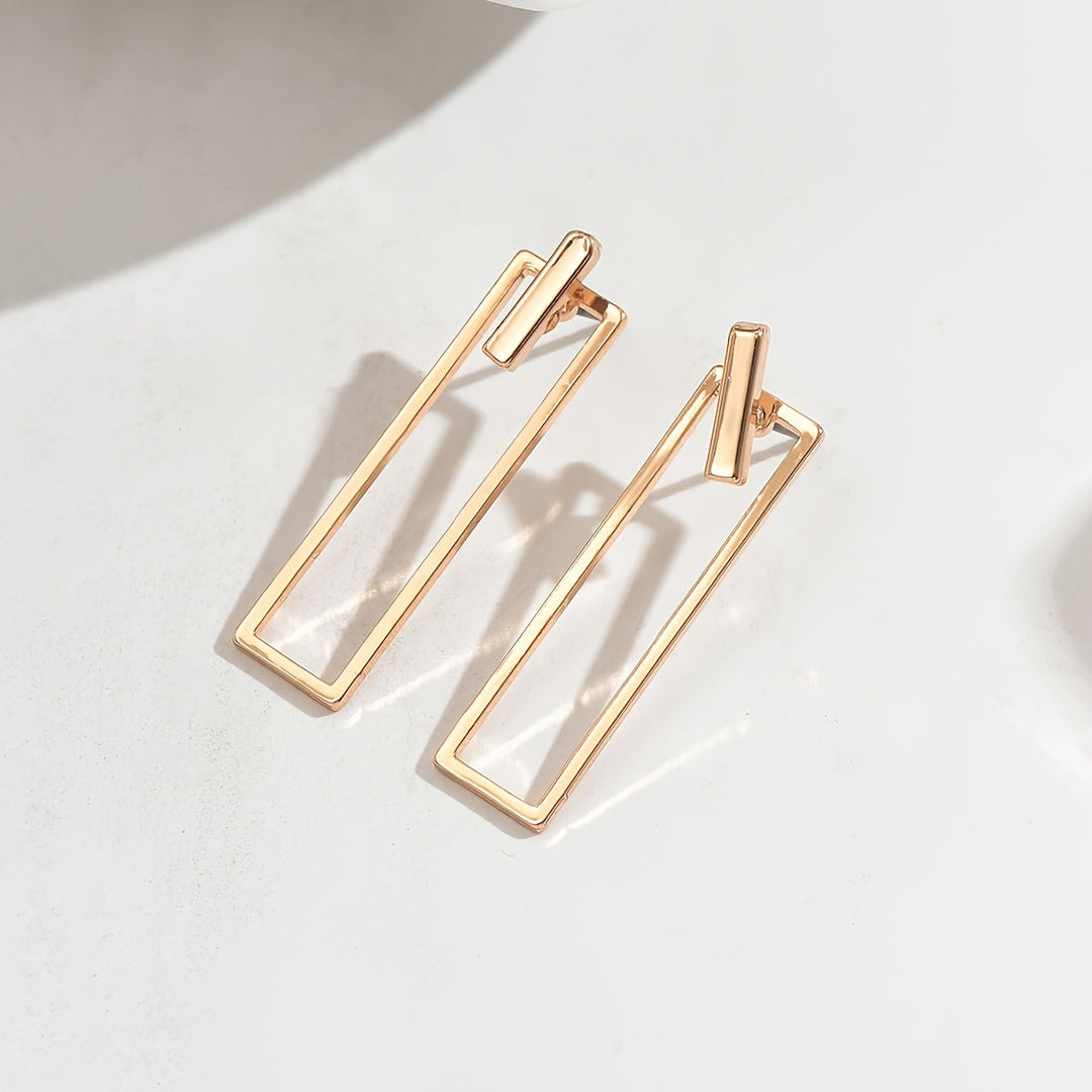 Quinleyra | Boucles d'Oreilles Géométriques Longues avec Fini Métallique Élégant