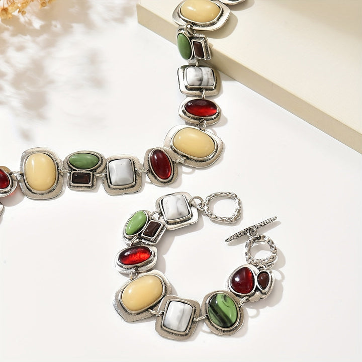 Graevis | Ensemble Bohémien de Collier et Bracelet avec Design Ethnique Multicolore