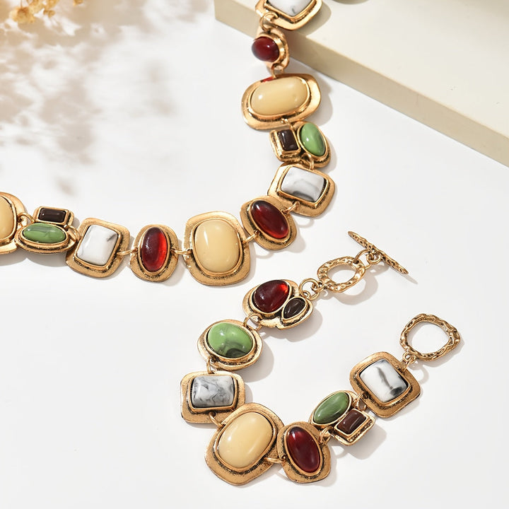Graevis | Ensemble Bohémien de Collier et Bracelet avec Design Ethnique Multicolore