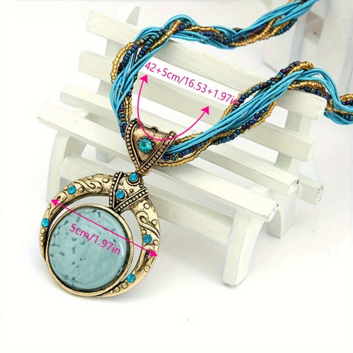 Jora | Collier Bohémien avec Pendentif en Pierre Verte Marbrée