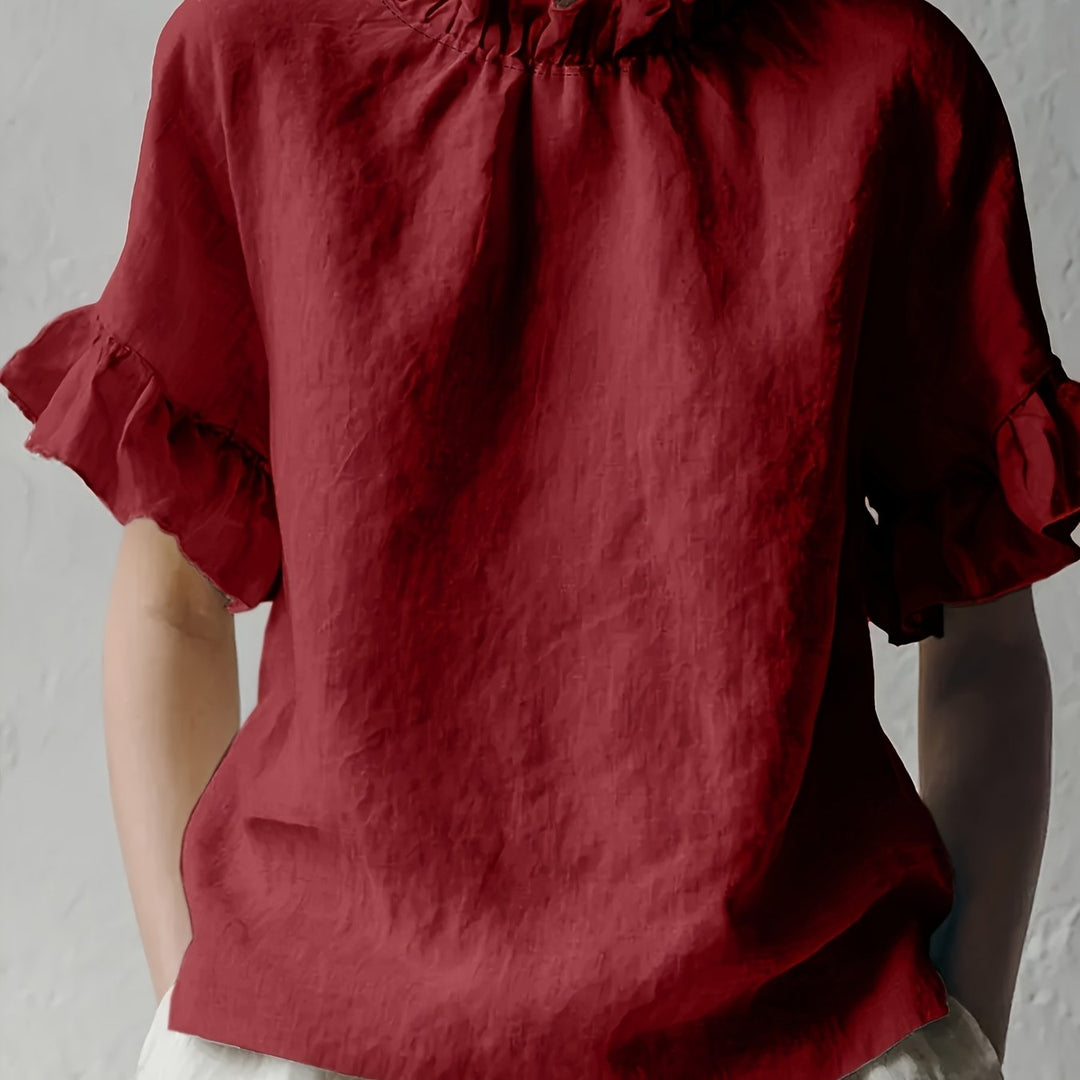 Yuna | Blouse casual couleur unie à col élégant pour femme
