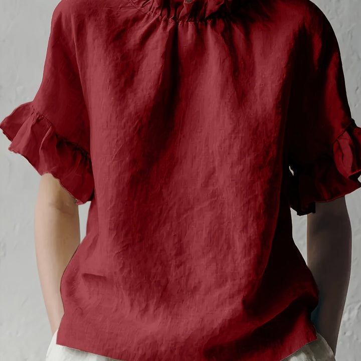 Yuna | Blouse casual couleur unie à col élégant pour femme