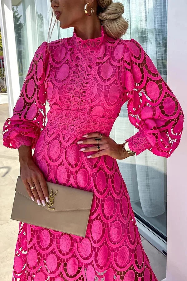 Bloom | Robe Midi de Soirée avec Manches en Dentelle
