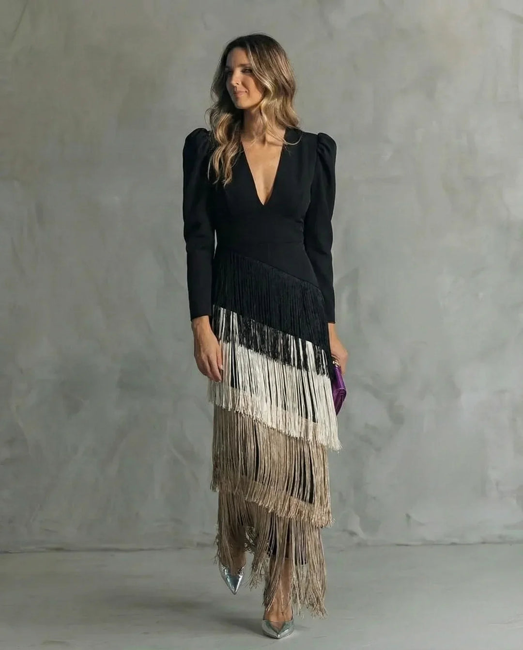 Sienna | Robe Glamour aux Manches Frangées Modernes