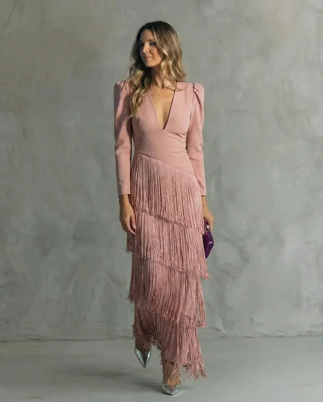 Sienna | Robe Glamour aux Manches Frangées Modernes