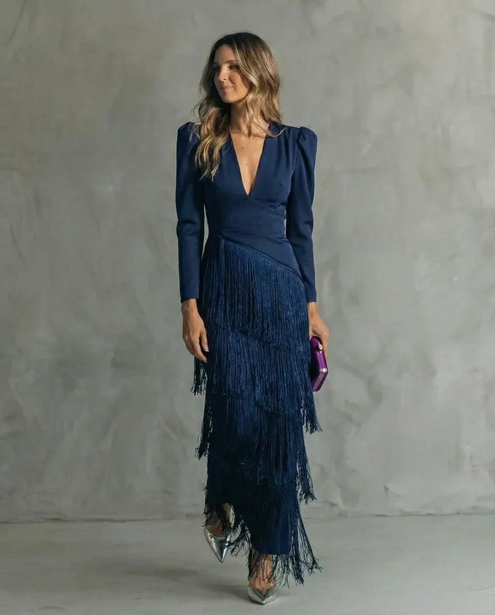 Sienna | Robe Glamour aux Manches Frangées Modernes