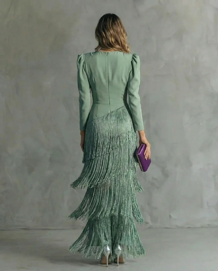 Sienna | Robe Glamour aux Manches Frangées Modernes