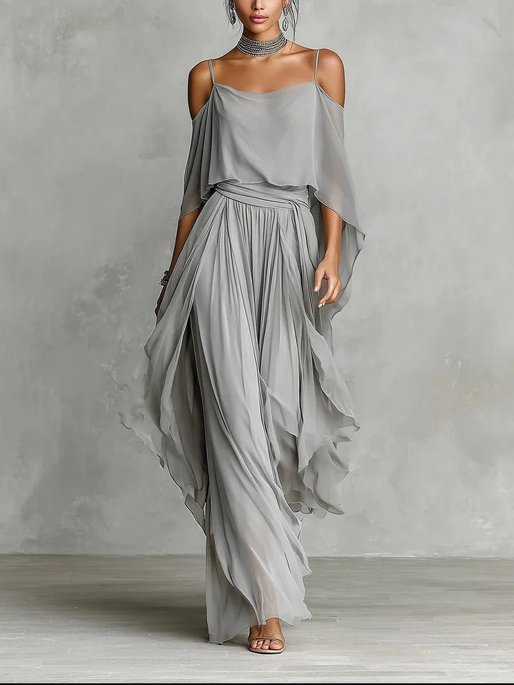 Marvynne | Ensemble fluide gris avec top à bretelles et pantalons légers