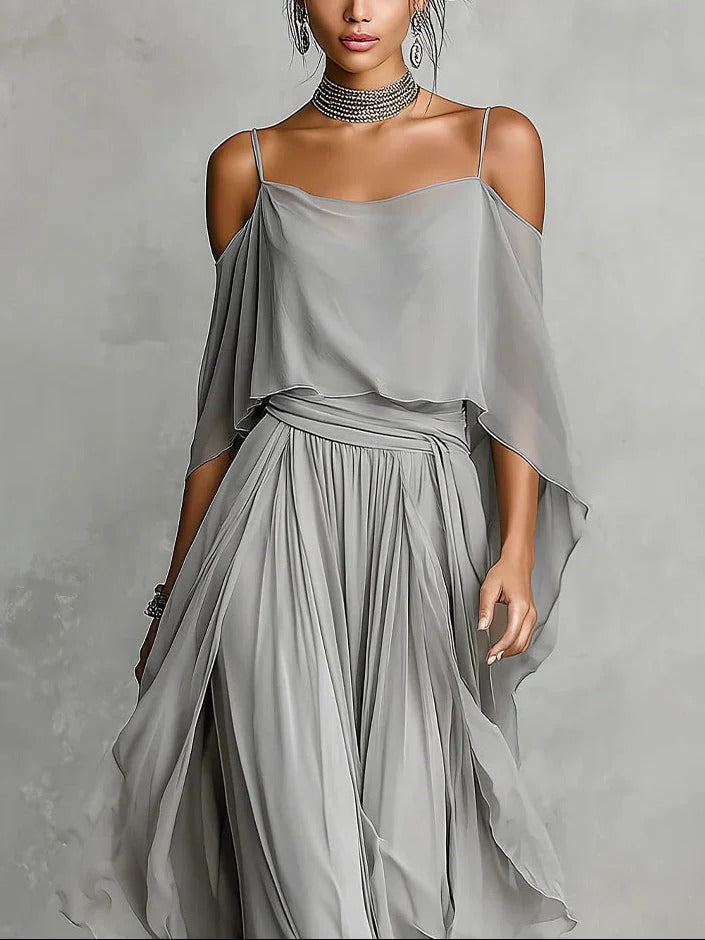 Marvynne | Ensemble fluide gris avec top à bretelles et pantalons légers