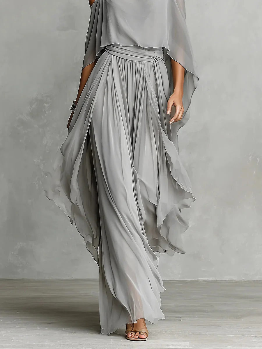 Marvynne | Ensemble fluide gris avec top à bretelles et pantalons légers