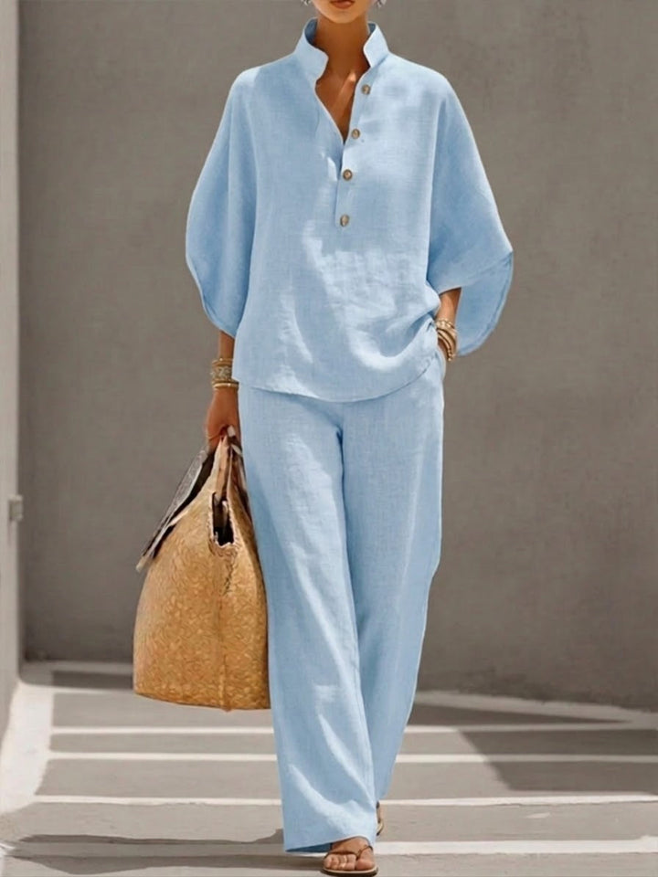 Kinsley | Ensemble en Coton et Lin avec Manches Chauve-Souris et Pantalon Large