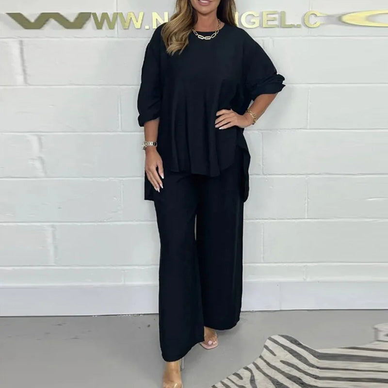 Nova | Ensemble de Blouse à Manches Longues et Pantalon à Jambes Larges pour Femmes