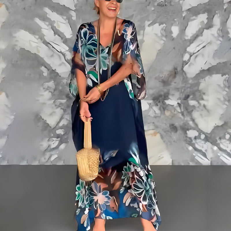 Ione | Robe longue chiffon vibrante à fente latérale et manches amples