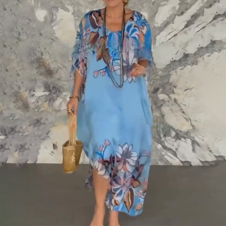 Ione | Robe longue chiffon vibrante à fente latérale et manches amples