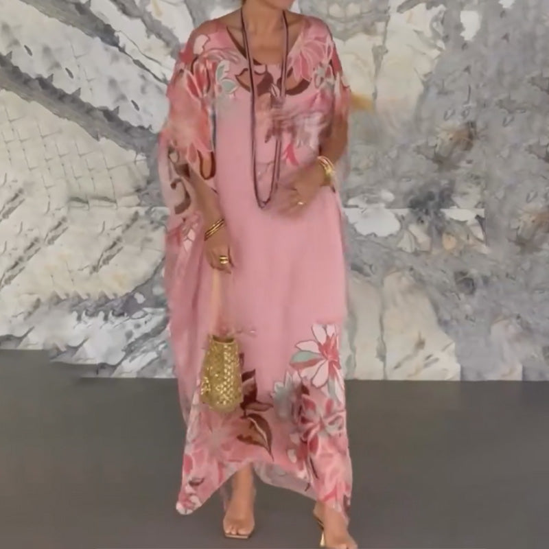Ione | Robe longue chiffon vibrante à fente latérale et manches amples