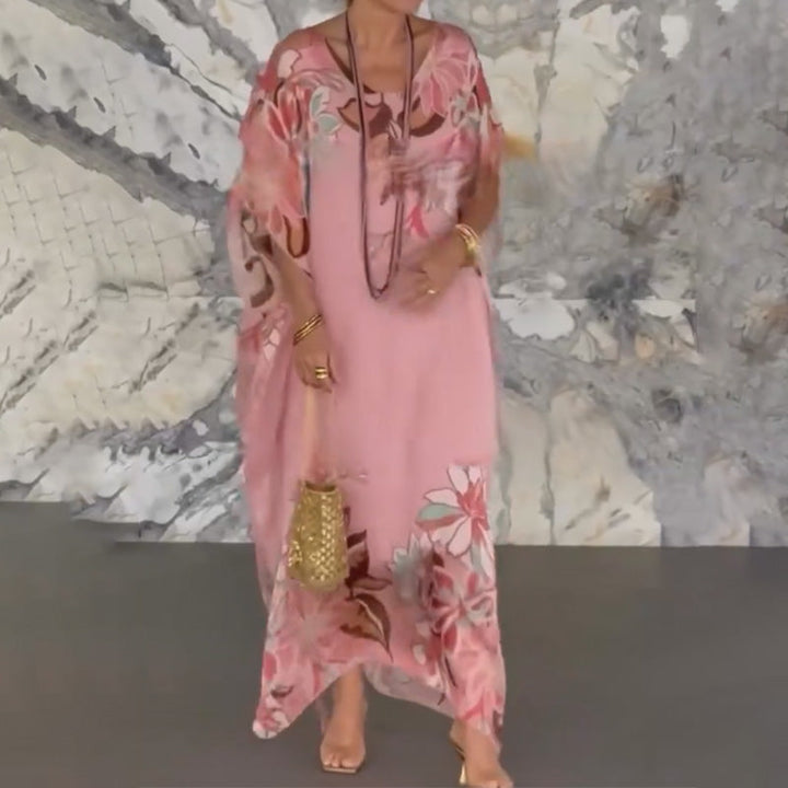 Ione | Robe longue chiffon vibrante à fente latérale et manches amples