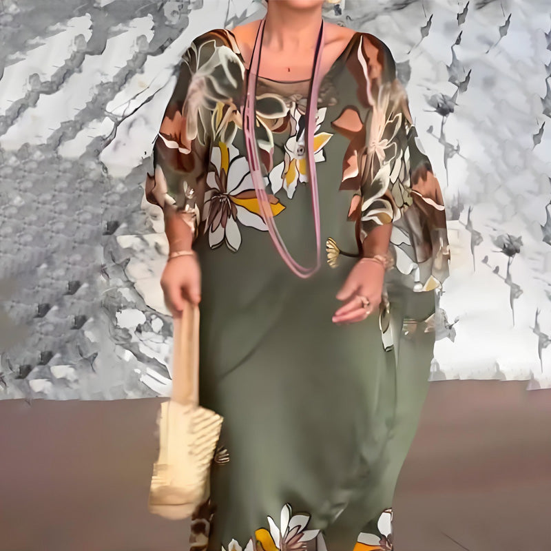 Ione | Robe longue chiffon vibrante à fente latérale et manches amples