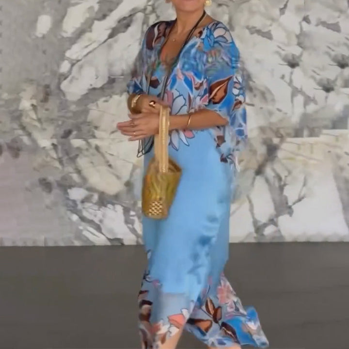 Ione | Robe longue chiffon vibrante à fente latérale et manches amples