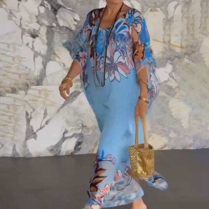Ione | Robe longue chiffon vibrante à fente latérale et manches amples