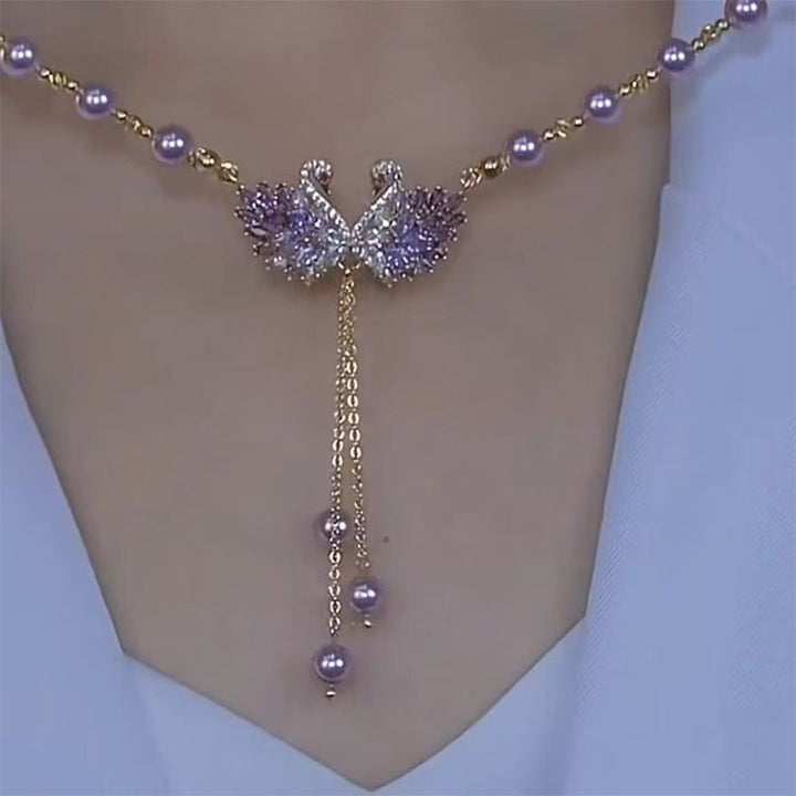 Winslow | Collier avec pendentif Cygne Double en couleur violette