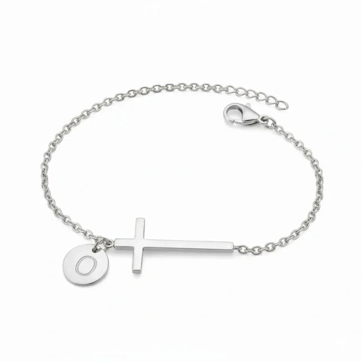 Elodryn | Bracelet Initial Sacré – Croix Personnalisée