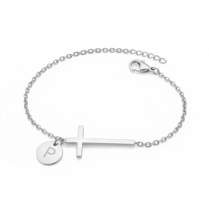 Elodryn | Bracelet Initial Sacré – Croix Personnalisée