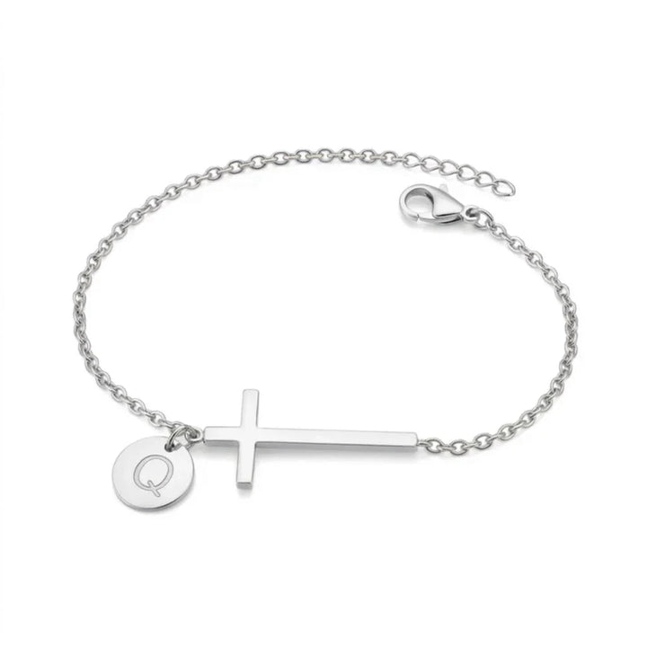 Elodryn | Bracelet Initial Sacré – Croix Personnalisée