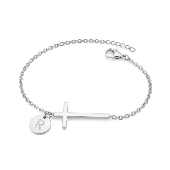 Elodryn | Bracelet Initial Sacré – Croix Personnalisée