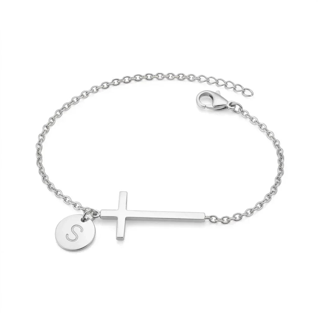 Elodryn | Bracelet Initial Sacré – Croix Personnalisée