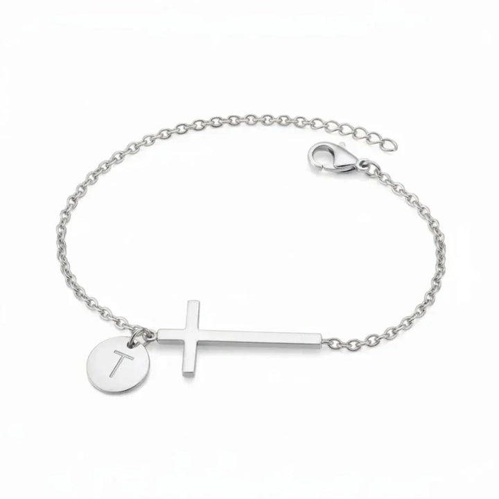 Elodryn | Bracelet Initial Sacré – Croix Personnalisée