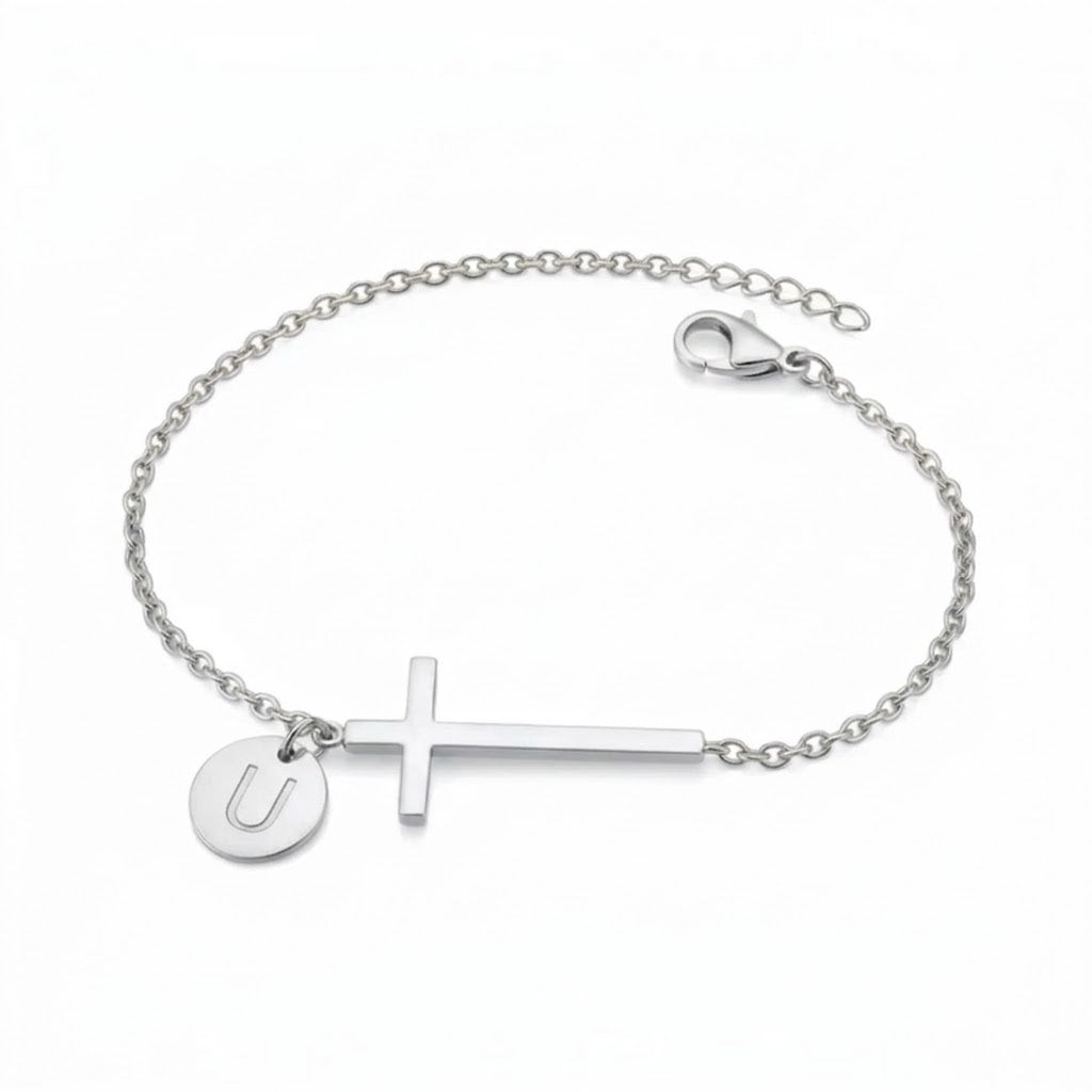 Elodryn | Bracelet Initial Sacré – Croix Personnalisée