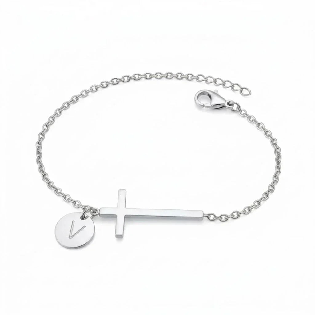 Elodryn | Bracelet Initial Sacré – Croix Personnalisée