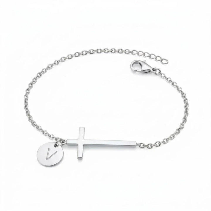 Elodryn | Bracelet Initial Sacré – Croix Personnalisée