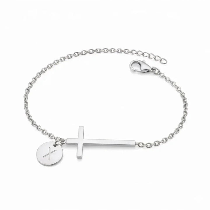 Elodryn | Bracelet Initial Sacré – Croix Personnalisée