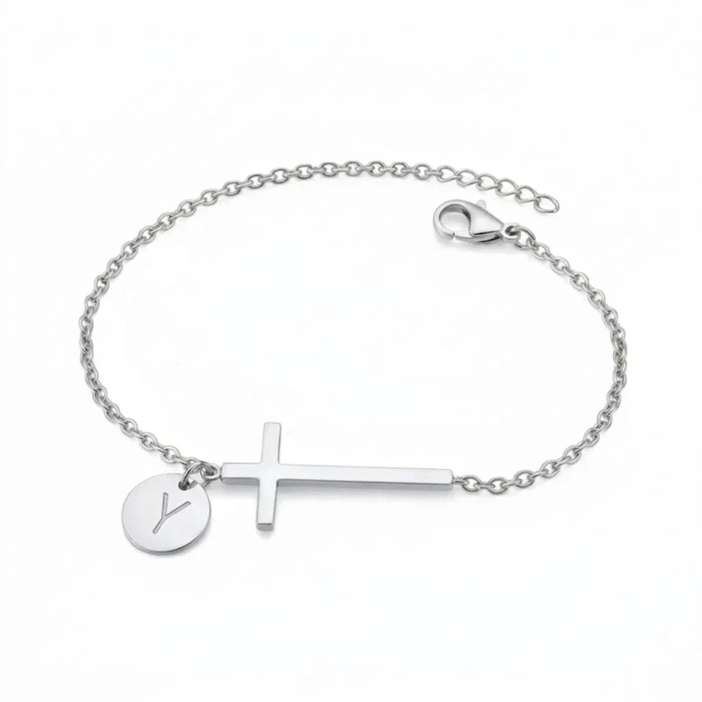 Elodryn | Bracelet Initial Sacré – Croix Personnalisée