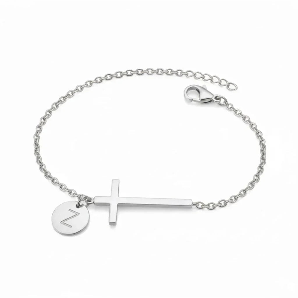 Elodryn | Bracelet Initial Sacré – Croix Personnalisée