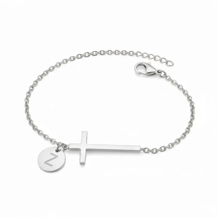 Elodryn | Bracelet Initial Sacré – Croix Personnalisée