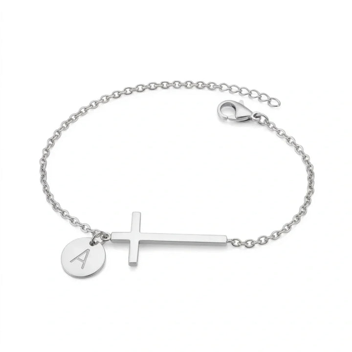 Elodryn | Bracelet Initial Sacré – Croix Personnalisée