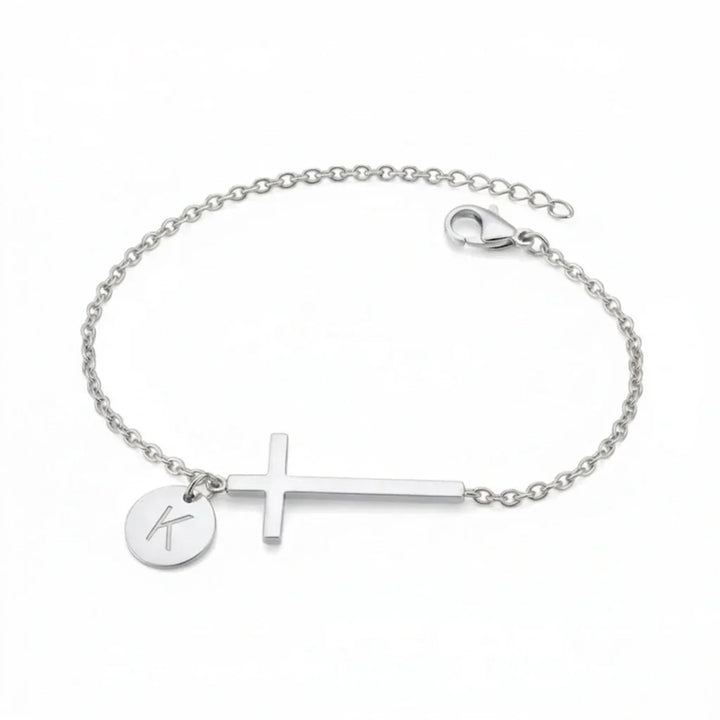 Elodryn | Bracelet Initial Sacré – Croix Personnalisée
