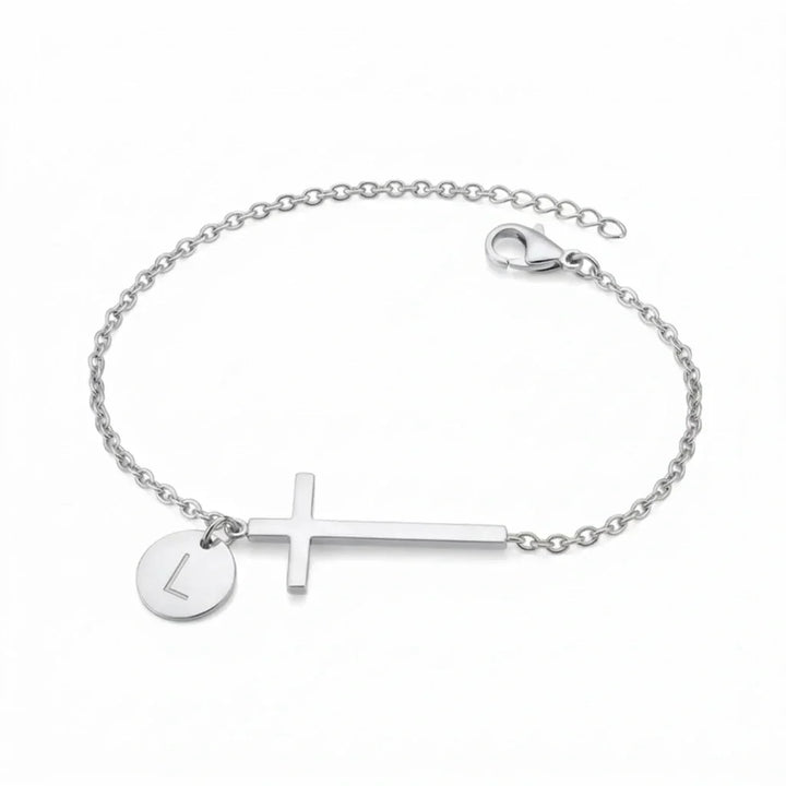 Elodryn | Bracelet Initial Sacré – Croix Personnalisée
