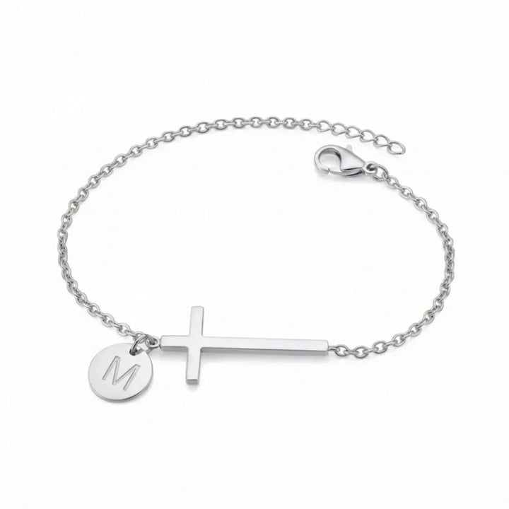 Elodryn | Bracelet Initial Sacré – Croix Personnalisée