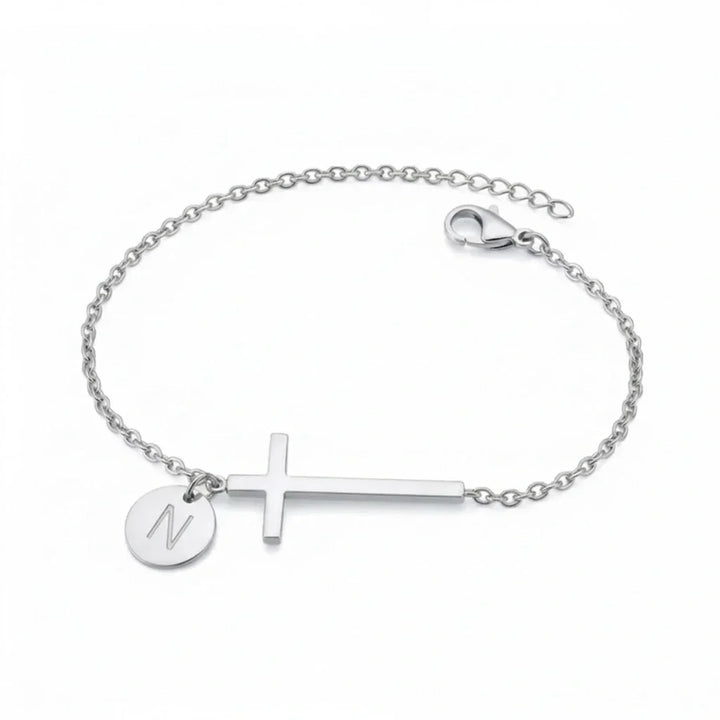 Elodryn | Bracelet Initial Sacré – Croix Personnalisée